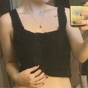 american eagle cropped square neck lace trim tank top